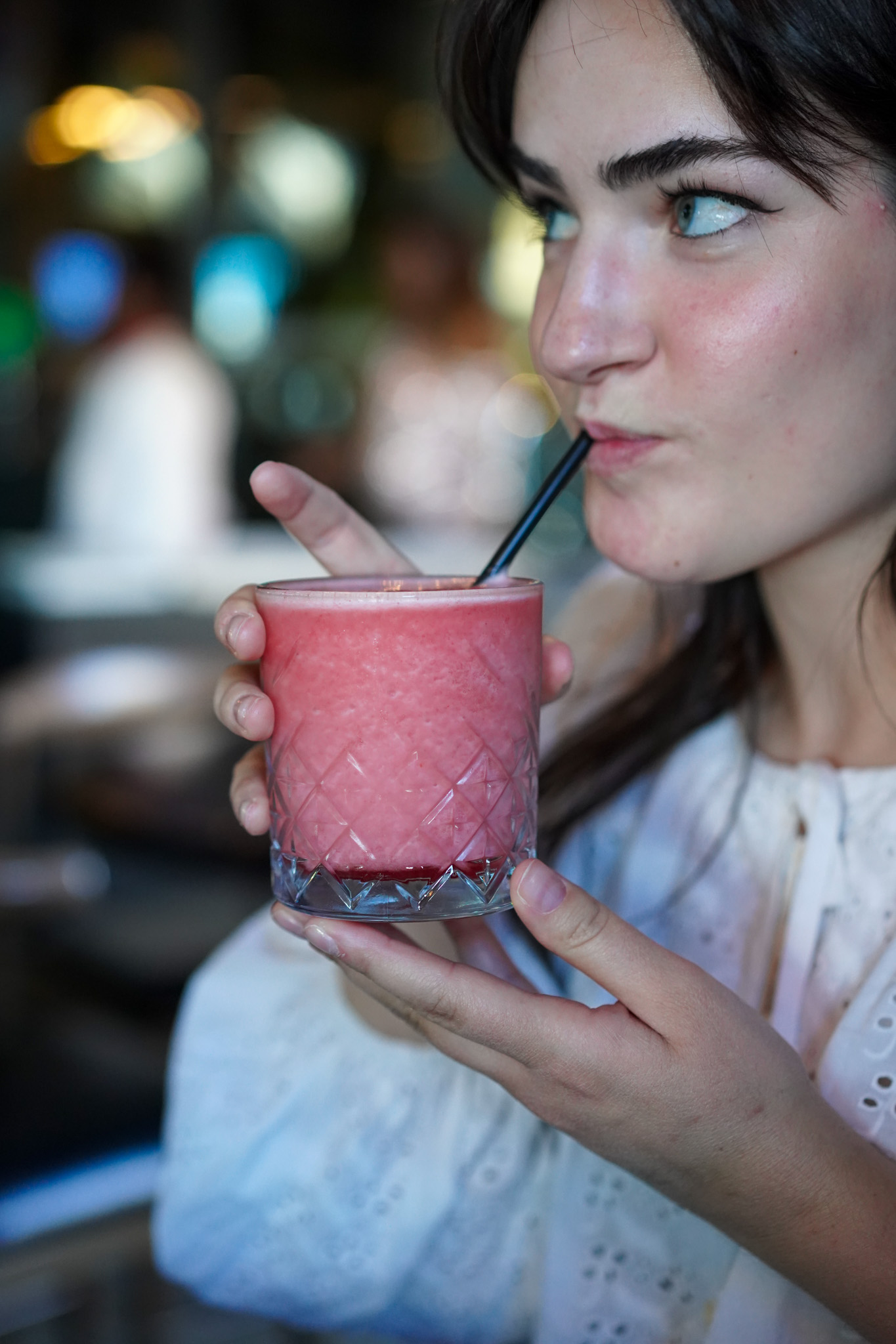 Guest enjoying a drink at Riverside Restaurant